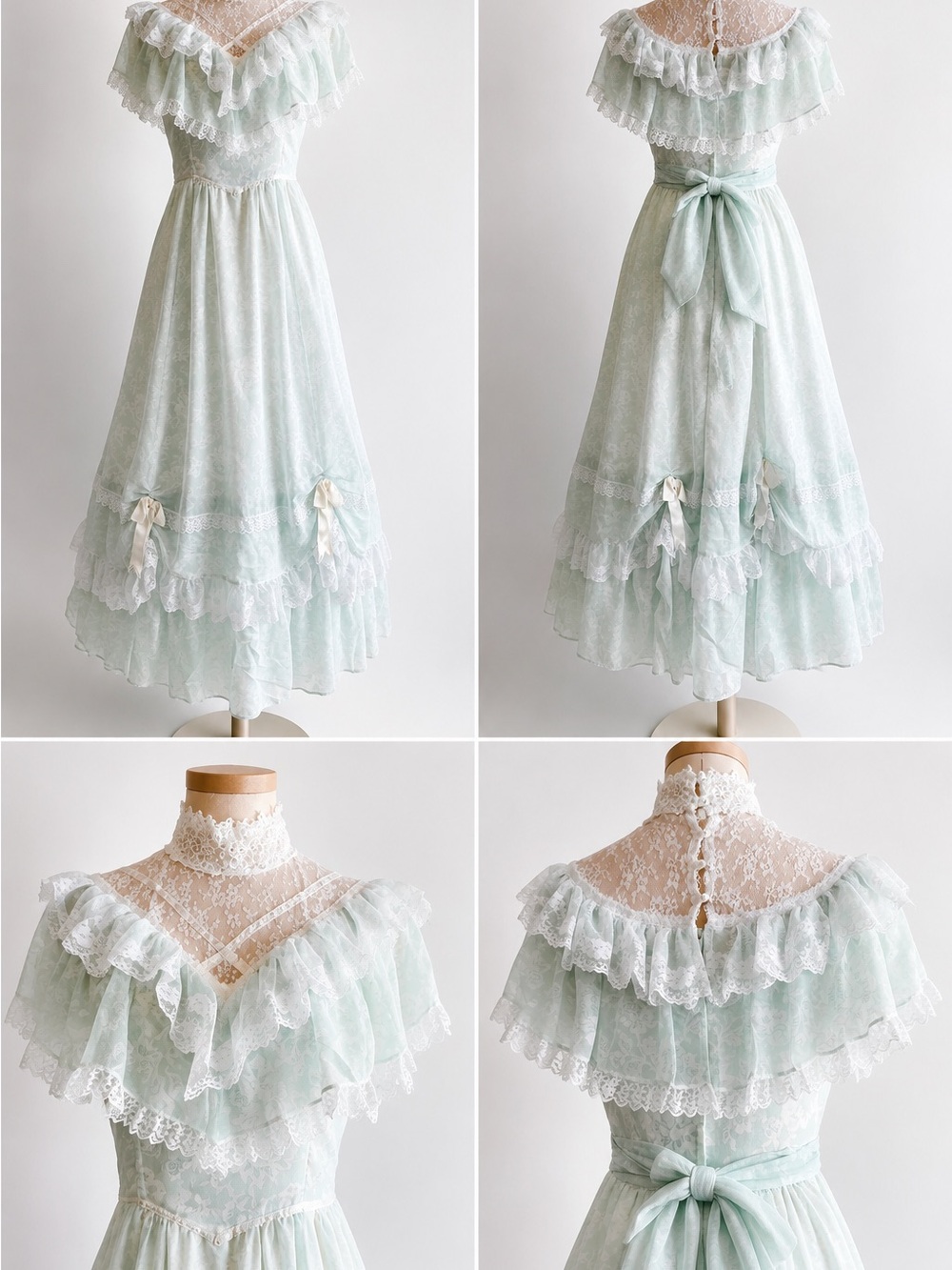 Rare VTG Gunne Sax Jessica McClintock Mint Prairie Lace Maxi Dress Cottagecore S - Picture 2 of 14